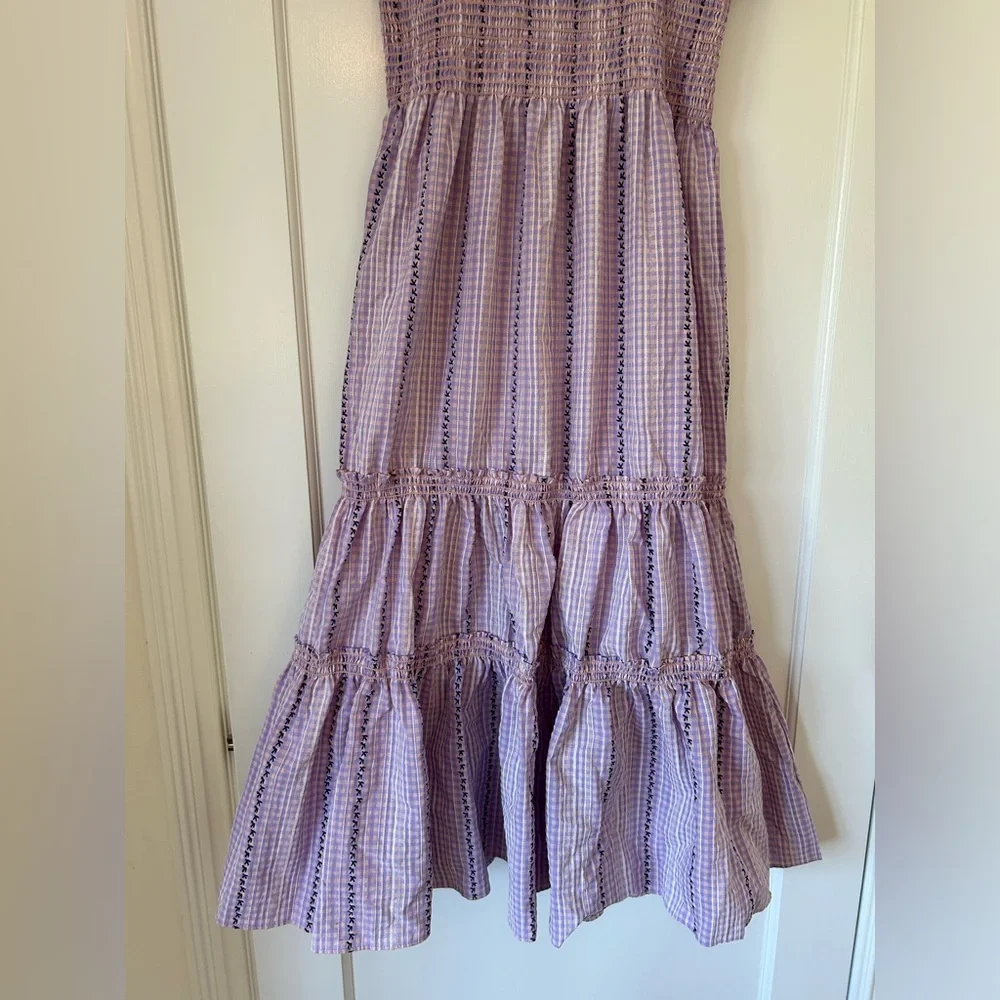 NWT O.PT. Serenette Square Neck Smocked
Gingham Midi Dress Sz M purple pink - Picture 8 of 11
